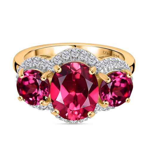D’joy Synthetischer Padparadscha-Saphir Ring 925 Silber 750 Gelbgold Vermeil (Größe 18.00) ca. 6,79 ct image number 0