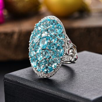 Betroka blauer Apatit, rosa Turmalin und Zirkon-Ring - 6,25 ct.