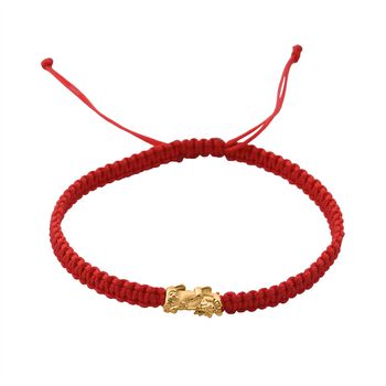 999 Gold Pixiu Armband, Flexibles, Rot