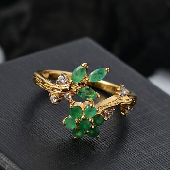 Kagem Sambischer Smaragd Ring 925 Silber 750 Gelbgold Vermeil (Gr&ouml;&szlig;e 21.00) ca. 1,23 ct