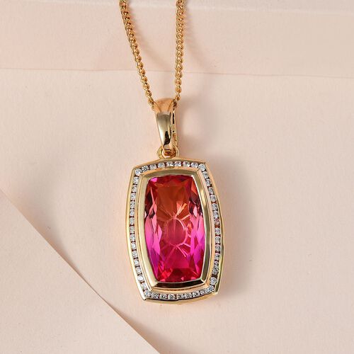 Sunset Quarz Triplette, weißer Zirkon Anhänger mit Kette, 925 Silber Gelbgold Vermeil ca. 20.32 ct image number 1
