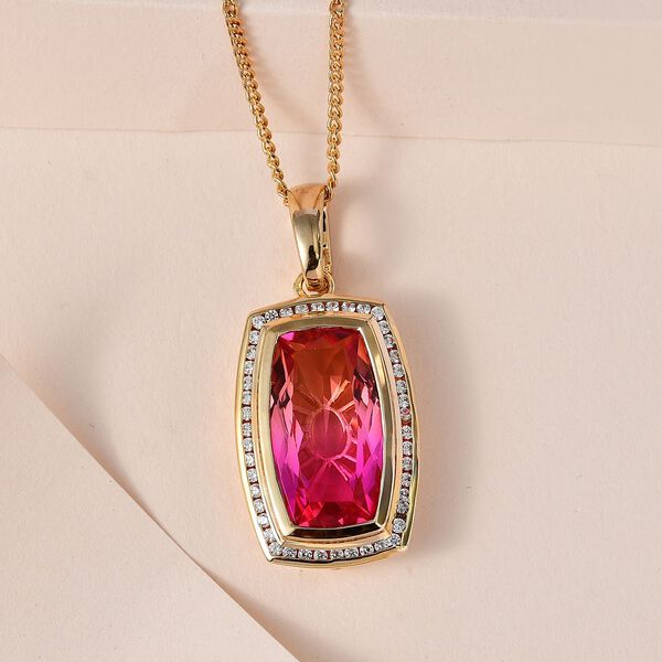 Sunset Quarz Triplette, weißer Zirkon Anhänger mit Kette, 925 Silber Gelbgold Vermeil ca. 20.32 ct image number 2