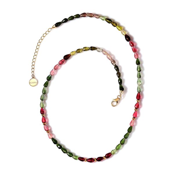 ILIANA zertifiziert und gepr&uuml;ft AAAA Multi-Turmalin 45+5 cm Halskette in 750 Gold - 3 ct.