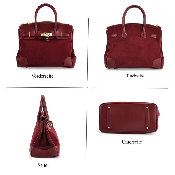 Grand Pelle Echtleder Citybag mit Reißverschluss und Schlossoptik 30 x 16 x 23 cm Burgunder image number 5