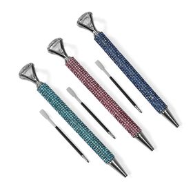 " Set of 3 crystal pen   shining pen- -Pink/Blue/Turquoise blue with replacement ink(silver head) Material: Metal Pen refill color: Built-in black, replace the refill blue Weight: 20g/pcs Size: 15.2cm Pen body color: Pink/Blue/Turquoise blue "