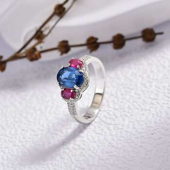 D'Joy AA Nat&uuml;rlicher Kaschmir Kyanit, afrikanischer Rubin und Zirkon Ring - 2,80 ct.