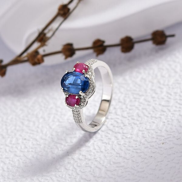 D'Joy AA Nat&uuml;rlicher Kaschmir Kyanit, afrikanischer Rubin und Zirkon Ring - 2,80 ct. image number 2