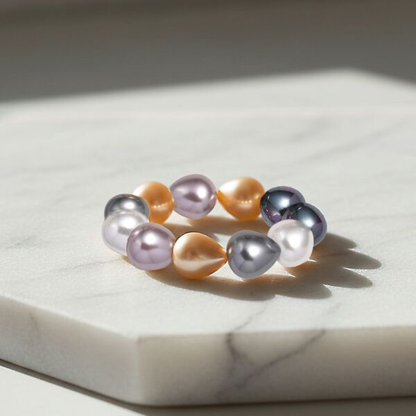 Flexibles mehrfarbiges Tropfen Muschelkernperle Armband image number 2