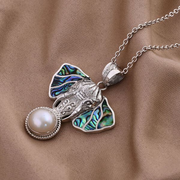 Wei&szlig;e Mabe Perle (12 mm), Abalone Muschel Anh&auml;nger 925 Silber image number 1