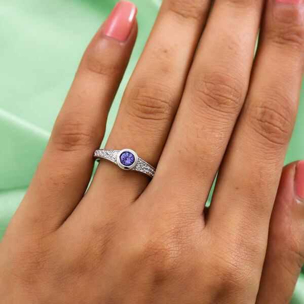 Tanzanite und Zirkon Ring 925 Silber Platin-Überzug image number 3