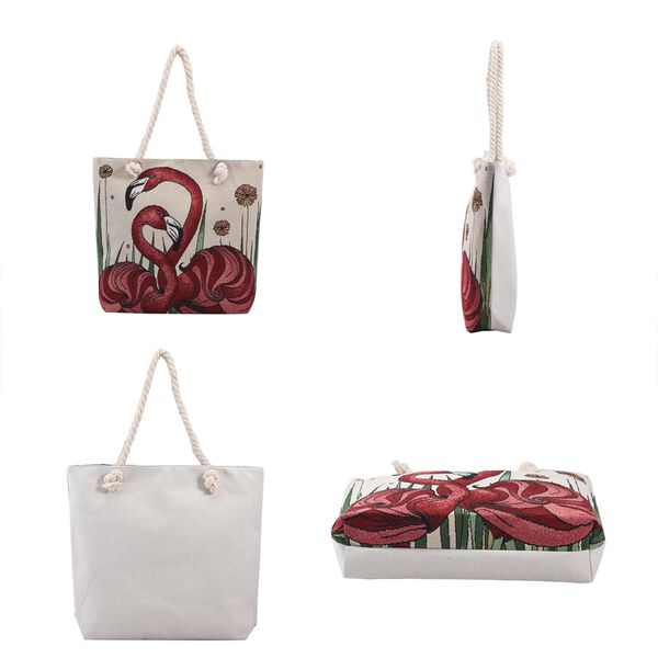 Jute Handtasche, Flamingo-Muster, 42x34 cm, Flamingo image number 4