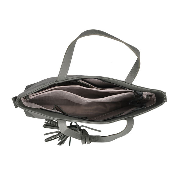 Echtleder-Tote-Bag mit Reißverschlussfach hinten, Doppeltragegriff und Schulterriemen, 35x10x33 cm, Grün image number 4