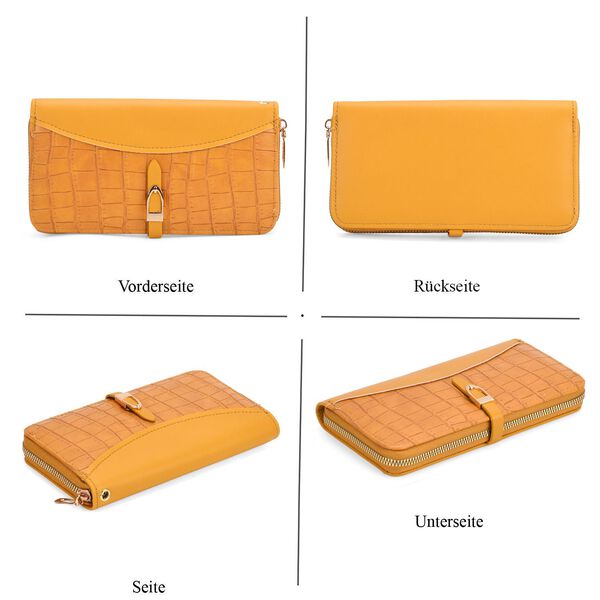 2-teiliges Geldbörsen-Set im Krokoprägungs-Design, Lange Geldbörse 20x10x3 cm und Bifold-Geldbörse 12x9x3,5 cm, Gelb image number 4
