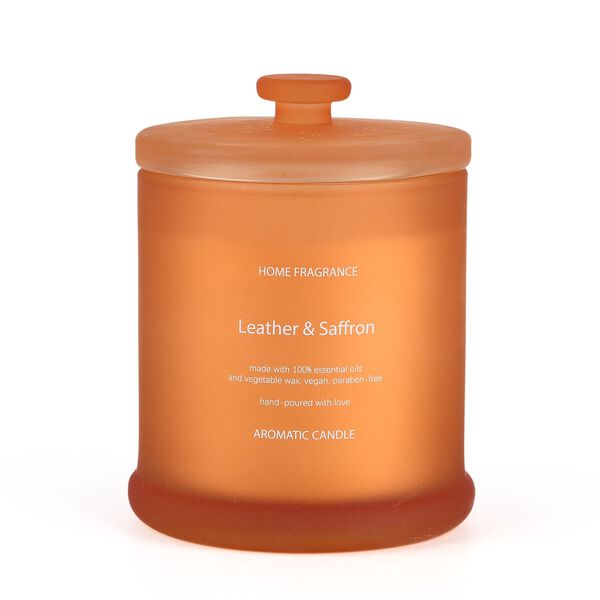 LIVMORE Home Fragrance Kollektion, Duftkerze im Farbglas, Orange, Leder Safran, 370 g Sojawachs, 55 Std., 10,2 x 10,2 x 13 cm image number 0