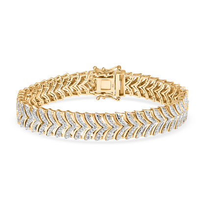 Designer Inspiriertes Wei&szlig;es Diamant Chevron Armband, ca. 19 cm, Nickelfreies Messing, Goldfarben