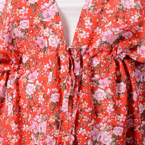 Kimono mit G&uuml;rtel, Blumenmuster, Rot, Einheitsgr&ouml;&szlig;e image number 4