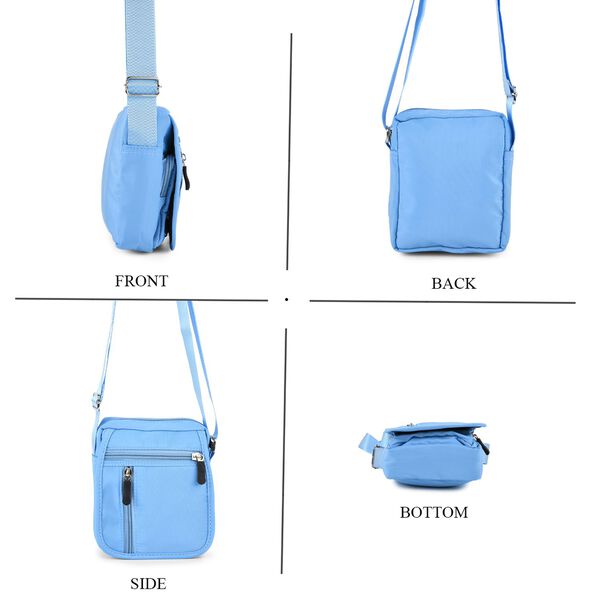 Umh&auml;ngetasche mit mehreren Rei&szlig;verschlussf&auml;chern und RFID-Schutz, 12,5x6x16cm, Blau image number 5