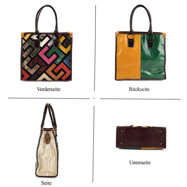 Chaos by Elsie Echtleder Crossbody-Tasche mit RFID-Schutz, 36x15x25cm, Kroko-Pr&auml;gung, Multi-Rautenmuster image number 4