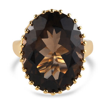 Rauchquarz-Ring, 925 Silber vergoldet (Gr&ouml;&szlig;e 16.00) ca. 16,22 ct