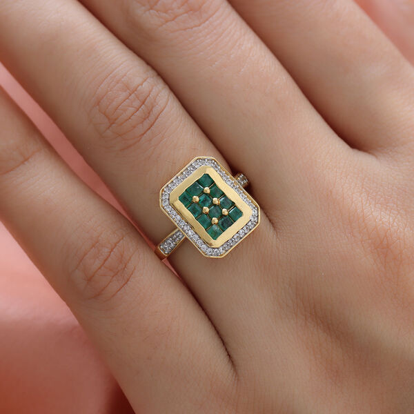 Kagem sambischer Smaragd und Zirkon-Ring, 925 Silber Gelbgold Vermeil  ca. 0,84 ct image number 3