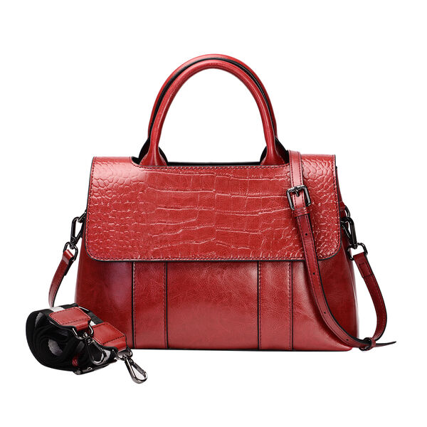 Echtes Leder Handtasche mit erweiterbarem Schulterriemen, Gr&ouml;&szlig;e 31x11x21 cm, Rot