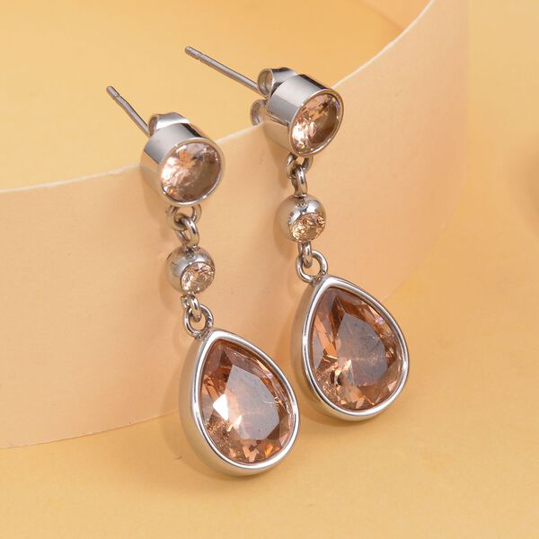 Champagner Zirkonia Ohrringe, Edelstahl ca. 12.40 ct image number 2