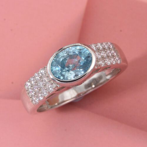 D'Joy AA Blauer Zirkon, Moissanit Ring 925 Silber rhodiniert (Größe 18.00) ca. 2,32 ct image number 1