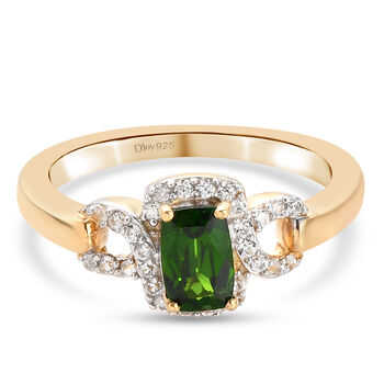 Nat&uuml;rlicher Chromdiopsid und wei&szlig;er Zirkon Ring, 925 Silber vergoldet (Gr&ouml;&szlig;e 16.00) ca. 0,88 ct