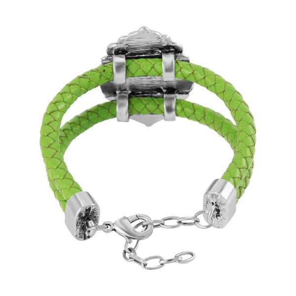 Gr&uuml;ner Aventurin Leder Armband, ca. 19 cm,  Antik-silber-Plattierung ca. 7.00 ct image number 3