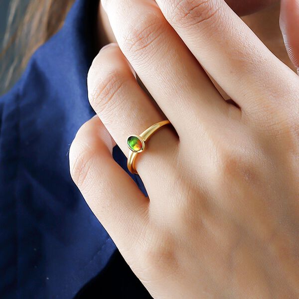 Kanadischer Ammolit-Ring, 925 Silber Gelbgold Vermeil (Gr&ouml;&szlig;e 17.00) ca. 0,49 ct image number 3