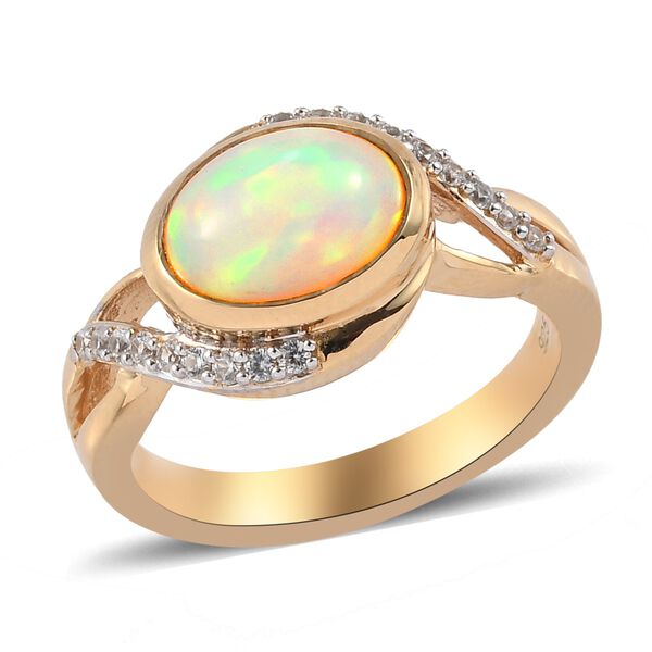 Natürlicher Äthiopischer Opal und Zirkon Ring 925 Silber 585 Gelb Vergoldet image number 2