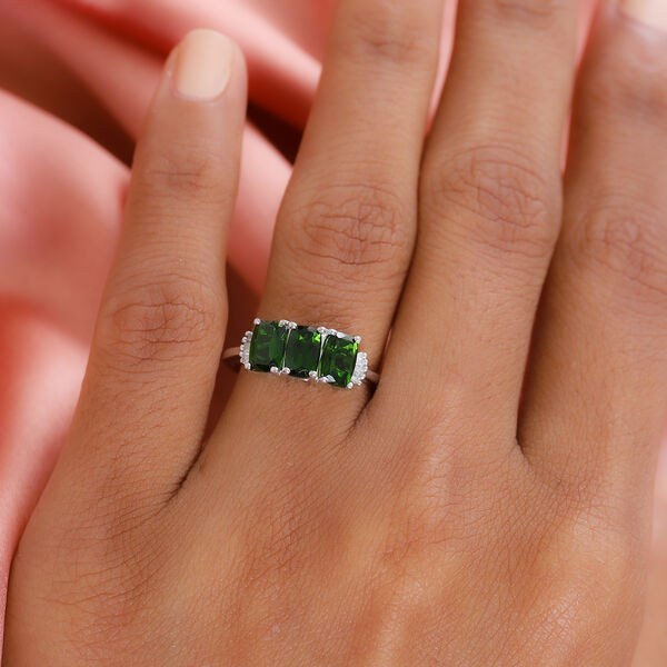 Nat&uuml;rlicher Chromdiopsid und Diamant 3 Stein Ring 925 Silber platiniert  ca. 2,14 ct image number 3