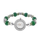 STRADA - Grüner Achat, Weißer Kristall Flexibles Armband-Uhr, Japanisches Uhrwerk, ca. 18-19cm,  Schwarz oxidiert