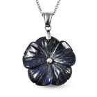 Floral geschnitzter, Lapislazuli-Anhänger mit Kette, ca. 50 cm in Edelstahl