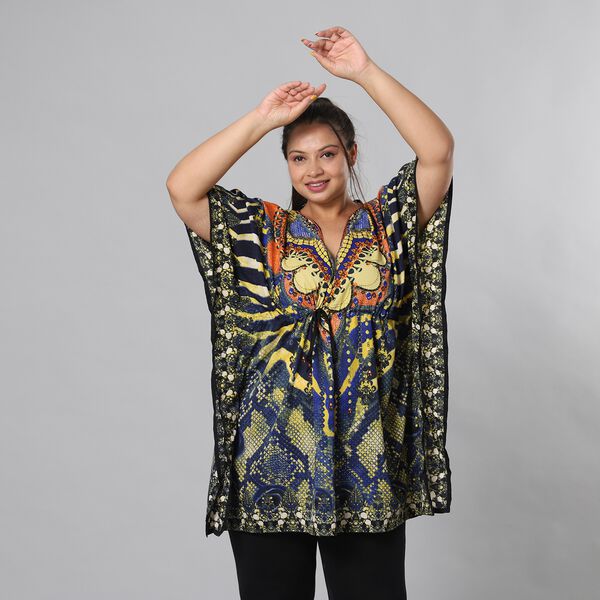 V-Ausschnitt bedruckter Kaftan, Einheitsgröße Blaugrün image number 2