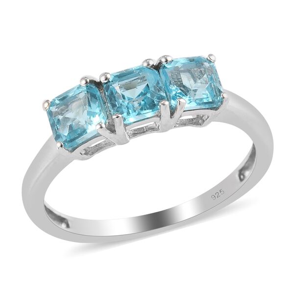 Blauer Apatit 3 Stein Ring 925 Silber Platin-&Uuml;berzug image number 4