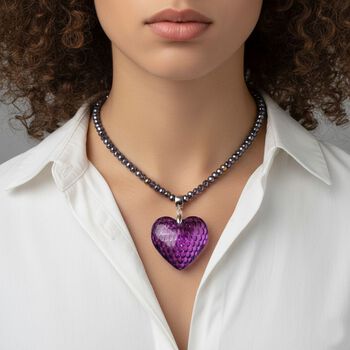 2er Set - Lila Herz Anh&auml;nger und beads Halskette mit  Varioclip-Verschluss, ca. 50 cm