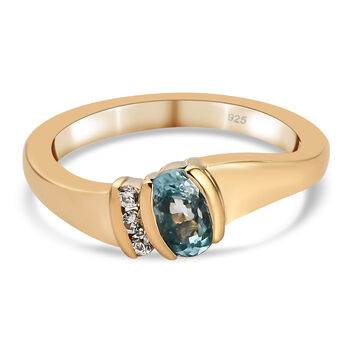 Kambodschanischer, blauer Zirkon-Ring, 925 Silber vergoldet (Gr&ouml;&szlig;e 16.00) ca. 0,84 ct