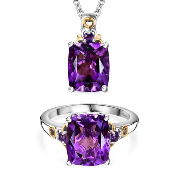 Afrikanischer Amethyst Schmuckset 925 Silber platiniert ca. 11,21 ct.