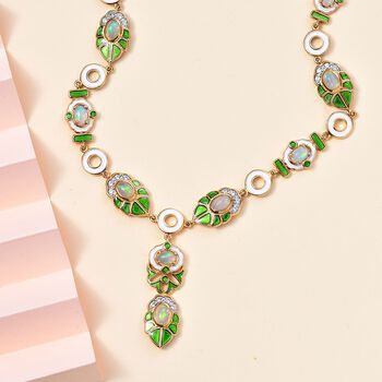 AA Nat&uuml;rlicher, &auml;thiopischer Welo Opal, Wei&szlig;er Zirkon Halskette ca. 45 cm 925 Silber 750 Gelbgold Vermeil ca. 5.74 ct