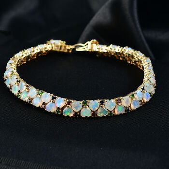 D'Joy nat&uuml;rliches, &auml;thiopisches Welo Opal, Masoala Saphir, Chromdiopsid und Rhodolith 19cm Armband - 13,26 ct.