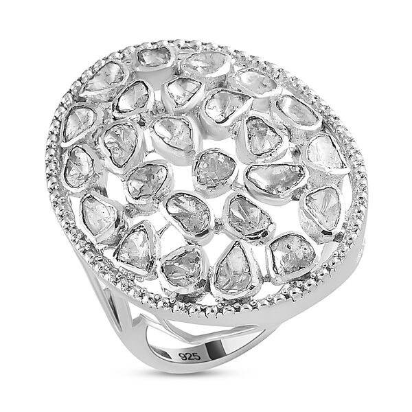 Handgearbeiteter Polki Diamant-Ring, 925 Silber platiniert  ca. 1,00 ct image number 4