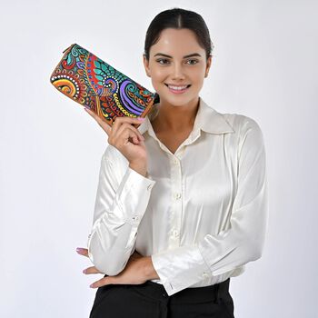 Handbemalte Leder Geldb&ouml;rse RFID, Tan, 22.8 x 2.5 x 12.7 cm