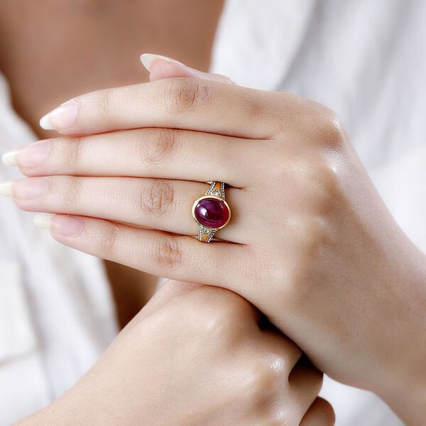 AA Afrikanischer Rubin (Fissure gef&uuml;llt), wei&szlig;er Zirkon Ring, 925 Silber Gelbgold Vermeil (Gr&ouml;&szlig;e 17.00) ca. 5.65 ct image number 3