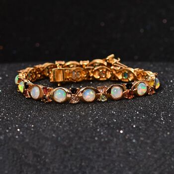 Nat&uuml;rlicher, &auml;thiopischer Welo Opal, Mehrfach-Turmalin Armband ca. 19 cm 925 Silber Gelbgold Vermeil ca. 8,96 ct.