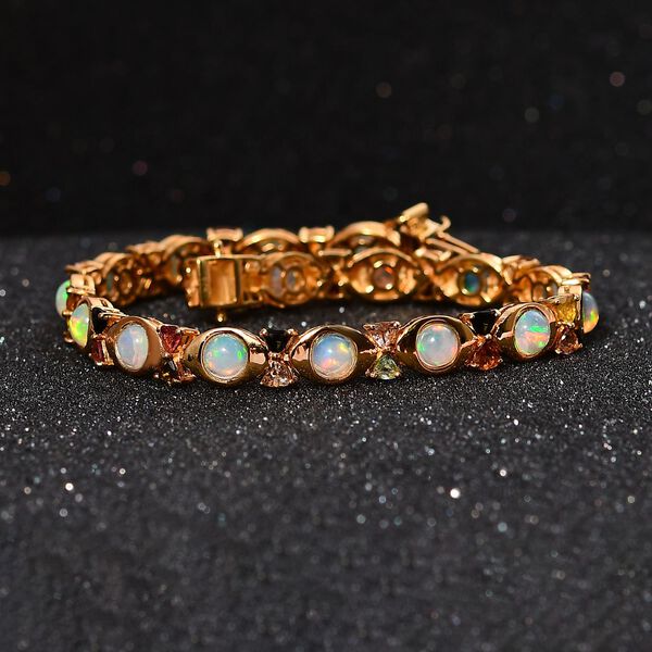 Nat&uuml;rlicher, &auml;thiopischer Welo Opal, Mehrfach-Turmalin Armband ca. 19 cm 925 Silber Gelbgold Vermeil ca. 8,96 ct. image number 3