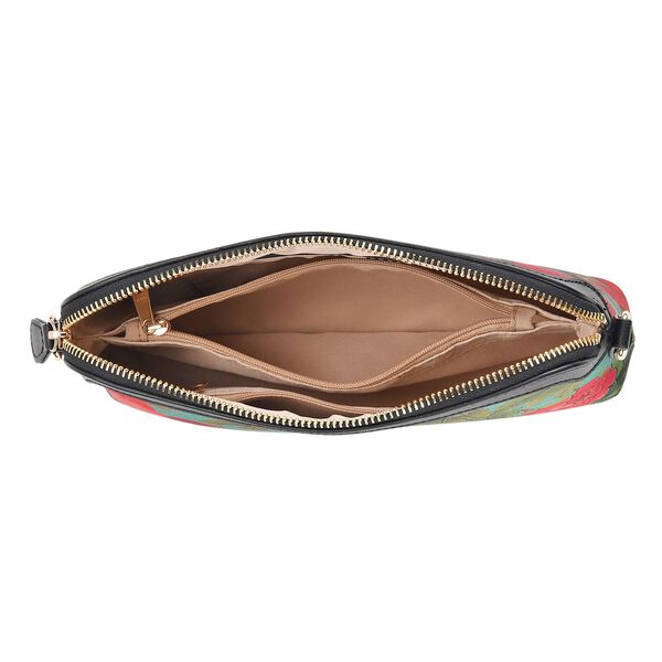 LA MAREY Crossbody Tasche aus 80% Seidenbrokat und 20% Echtleder, Blumenmuster, 24x5.5x14cm, Schwarz-rot image number 6