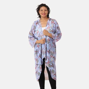 Langer, gemusterter Chiffon Cardigan, Einheitsgr&ouml;&szlig;e Himmelblau