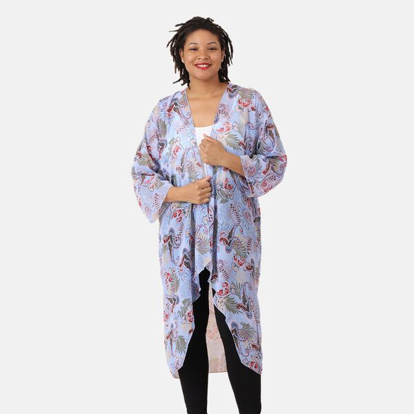 Gemusterter Chiffon Cardigan, Einheitsgr&ouml;&szlig;e Himmelblau