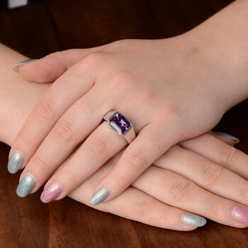 Uruguay Amethyst und Zirkon Solit&auml;r Ring 925 Silber Rhodium-&Uuml;berzug